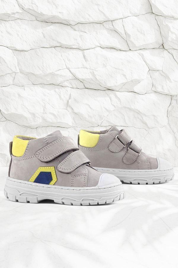 Rakerplus Tails Hakiki Deri Gri Sarı Cırtlı Çocuk Spor Bot - Image 1