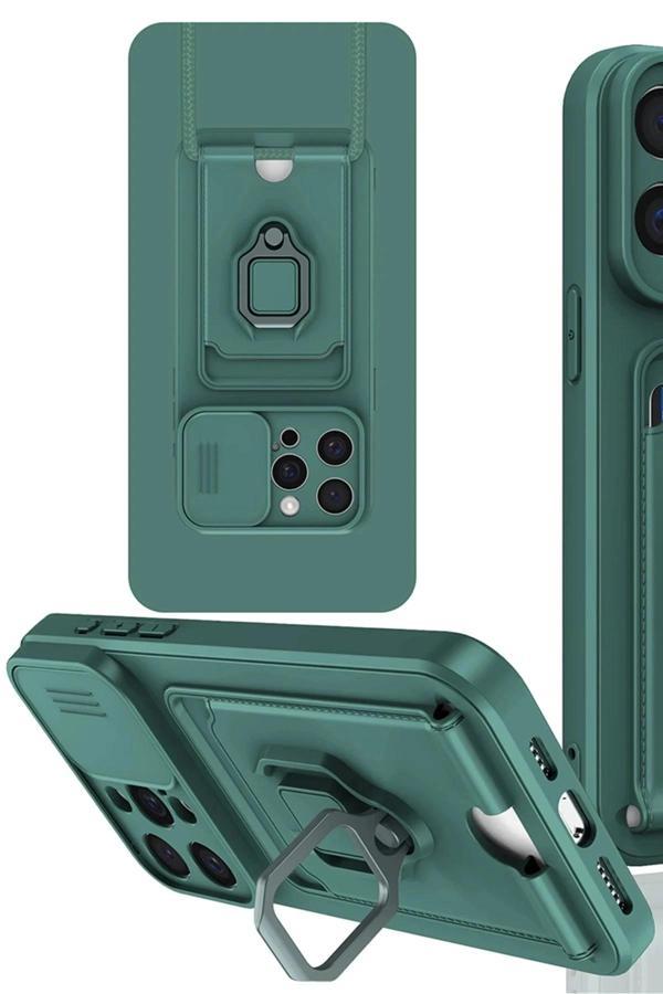 iPhone 15 Pro Kılıf Zuma Kartvizitli Yüzüklü Silikon - Yeşil-(5796) - Image 1