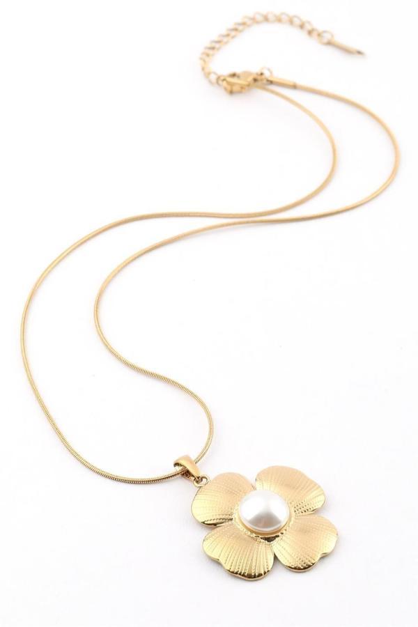 Çelik Papatya Model Gold Kadın Kolye - Image 1