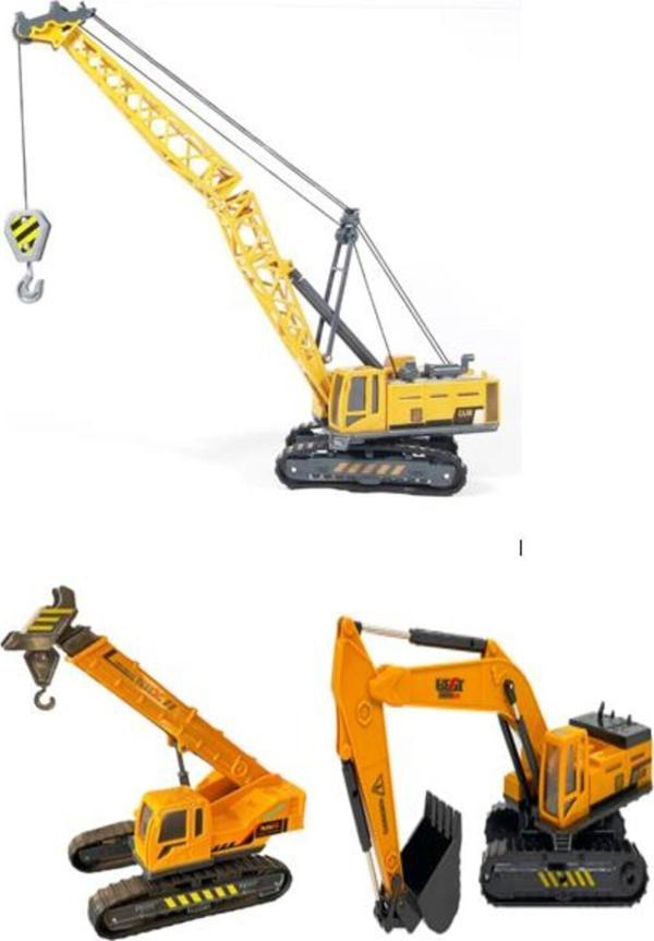 Asya Oyuncak Oyuncak İş Makinaları Ekskavatör Paletli Vinç Kule Vinç 3 Lü Metal Set - Image 1