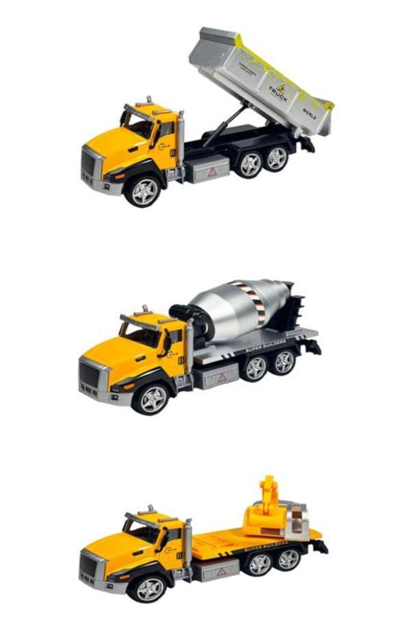 Vardem Oyuncak Oyuncak İnşaat Kamyonları Kazıcı Mikser Kasalı Taşıyıcı 3 Lü Metal Set - Image 1