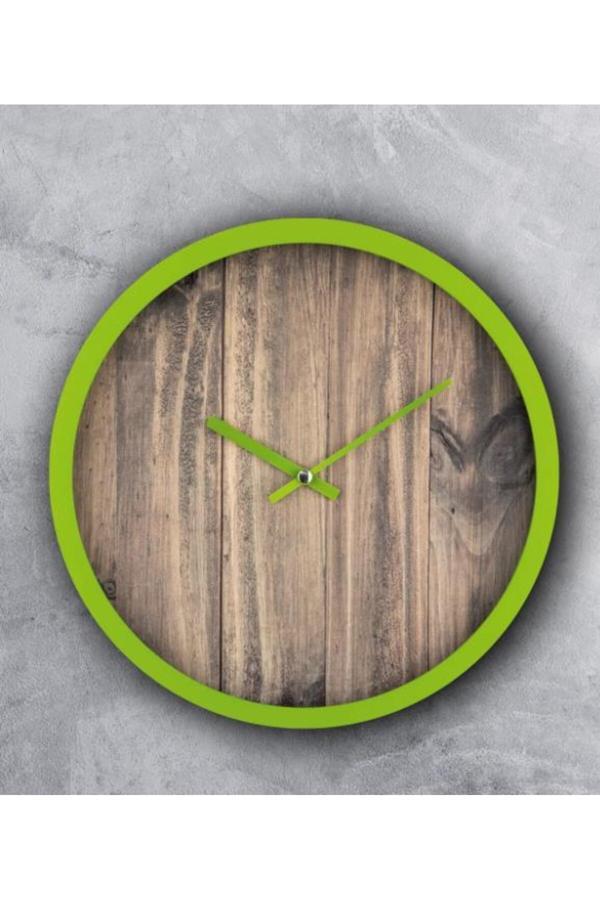 Galaxy Rakamsız Ahşap Görünümlü Yeşil Çerçeveli Sessiz Akar 30 Cm Duvar Saati - Image 1