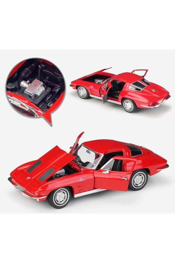 Welly Model Araba - 1963 Chevrolet Corvette 1:24 - 24073W-Kırmızı - Image 1