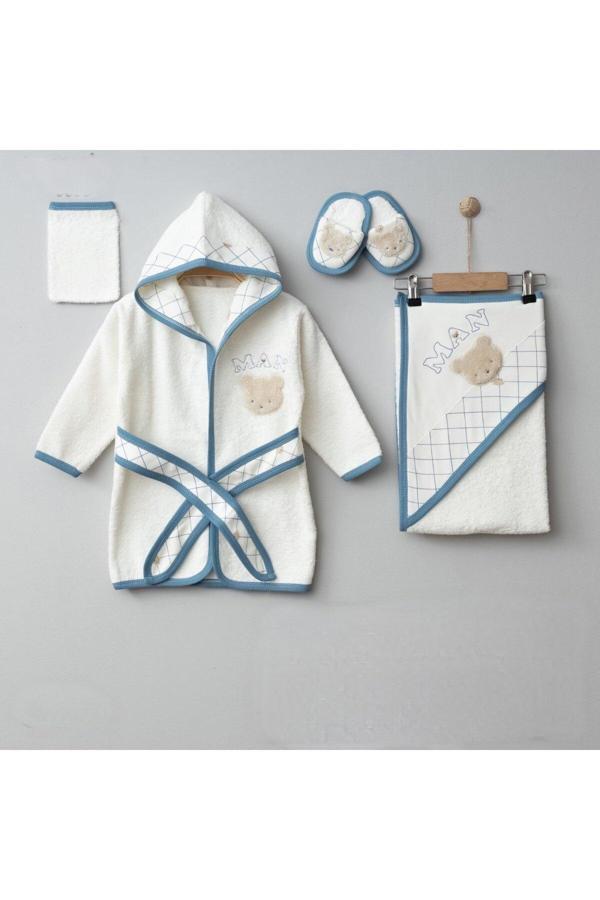 Milays Life Home Collection 0-2 Yaş Gaye Erkek Bebek Organik Pamuk 4 Parça Bornoz Seti - Image 1