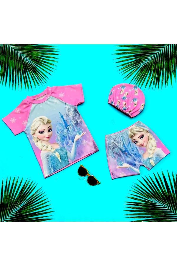 Milays Life Home Collection Kız Çocuk 3 Parça Boneli Tişörtlü Şortlu Deniz Ve Havuz Mayosu - Image 1