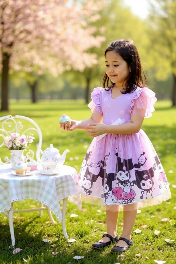 Milays Life Home Collection Kuromi Tüllü Çocuk Elbisesi Doğum Günü Parti Kostümü - Image 1