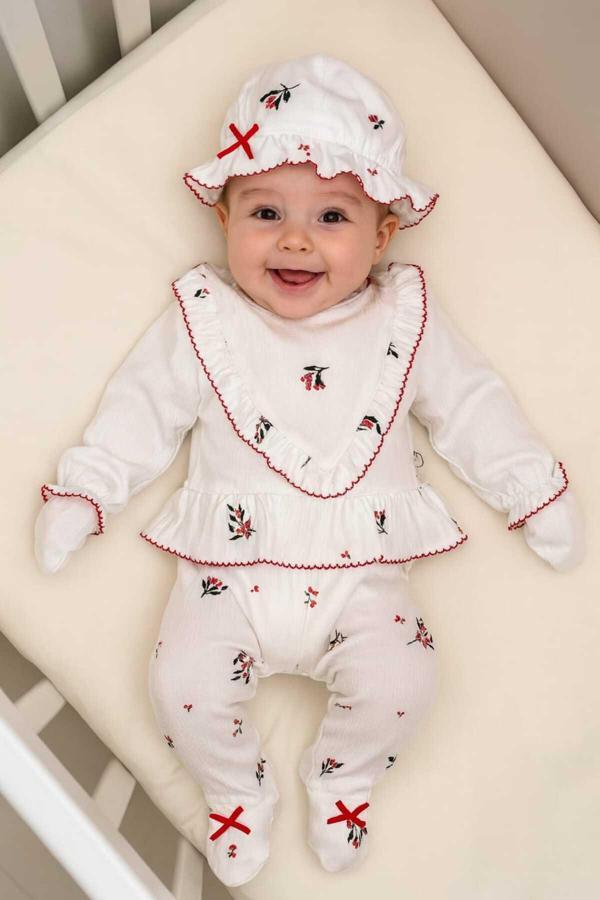 Milays Life Home Collection 0-3 Ay Kız Bebek Kokina Desenli %100 Pamuk 5 Li Zıbın Takımı - Image 1