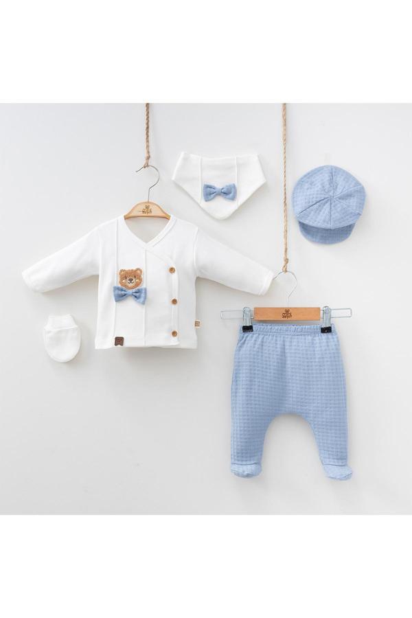 Milays Life Home Collection Erkek Bebek Minizeyn 0-3 Ay Süzene Ayıcık 5 Li Set %100 Pamuk - Image 1
