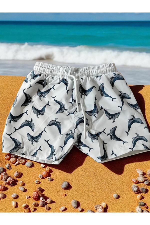 Milays Life Home Collection Erkek Çocuk Renkli Baskılı Bağcıklı İçi Ağ Fileli Deniz Ve Havuz Şortu - Image 1