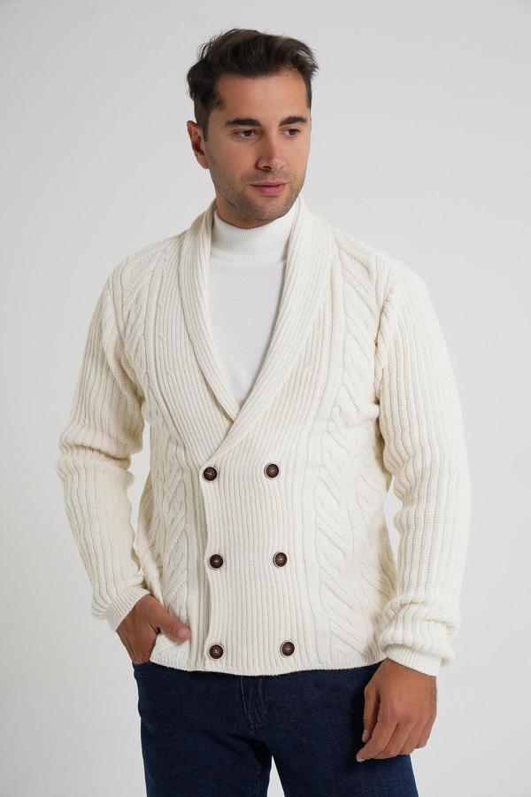 Erkek Kemik Şal Yaka Altı Düğmeli Kruvaze Yün Ceket Hırka TRIST-5353 - Image 1