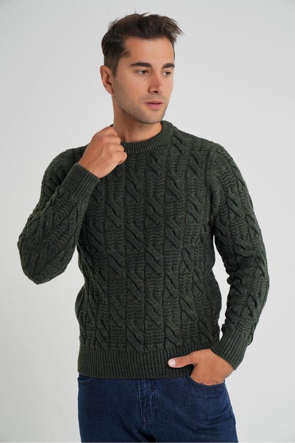 ERKEK HAKI BİSİKLET YAKA SAÇ ÖRGÜLÜ YÜN KAZAK TRIST-5346 - Image 1