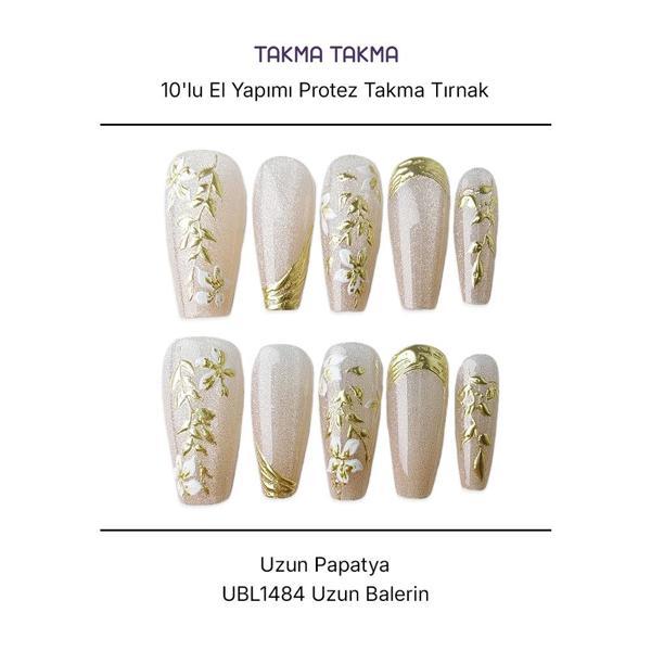 10'lu Ten Rengi Uzun Balerin  UBL1484 Tekrar Kullanılabilir El Yapımı Protez Takma Tırnak Ten Rengi-XS - Image 1