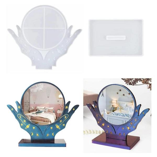 Epoksi Desenli Ayaklı Ayna Kalıbı - Dekoratif Masaüstü Ayna için Silikon Kalıp - Image 1