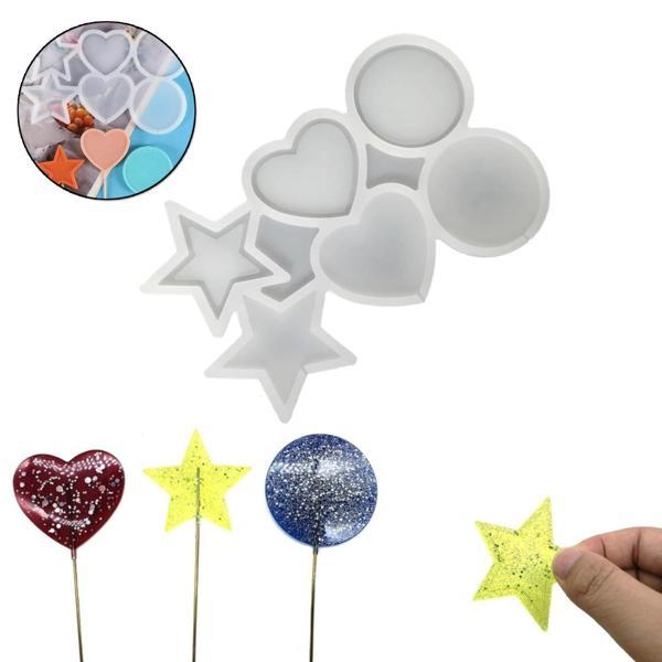 Silikon Çok Şekilli Lolipop Kalıbı (Yıldız, Yuvarlak, Daire) - Şeker & Çikolata Kalıbı - Image 1