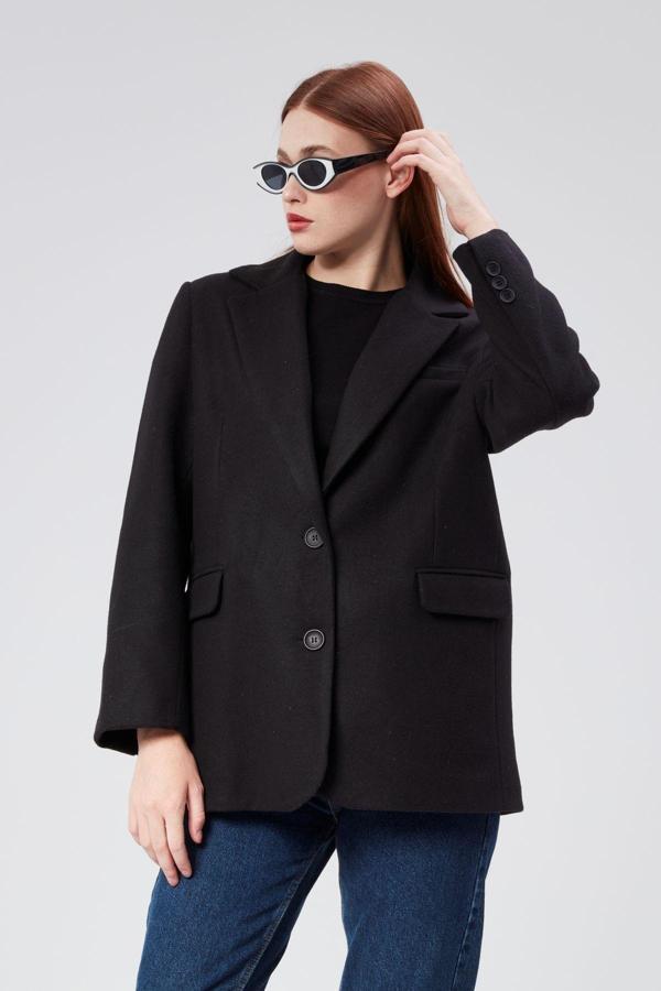 Kruvaze Yaka Regular Fit Kaşe Ceket - Image 1