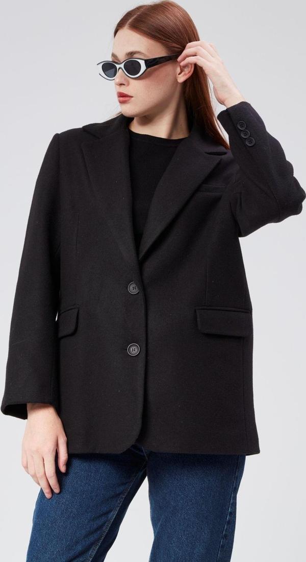 Kruvaze Yaka Regular Fit Kaşe Ceket - Image 1