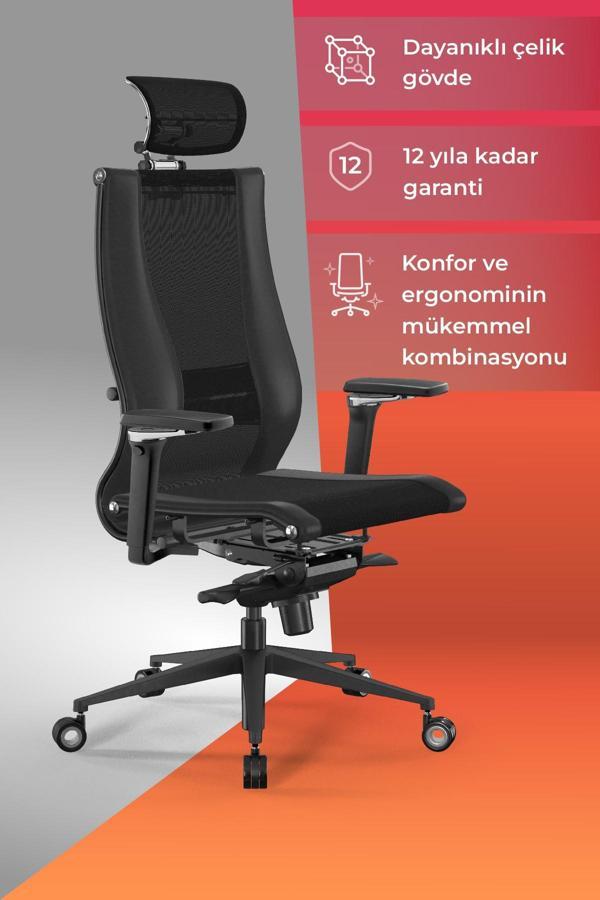 Samurai Ergonomik Koltuk | Bel Destekli, Fileli Sırt Destekli, Siyah, Yönetici Koltuğu -511.F.15.2 - Image 1