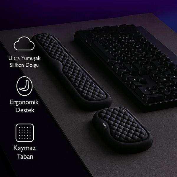 Polham Klavye ve Mouse İçin Ergonomik Bilek Destek Seti, Ultra Yumuşak Silikon Dolgulu Kaymaz, Bilek Yastığı - Image 1