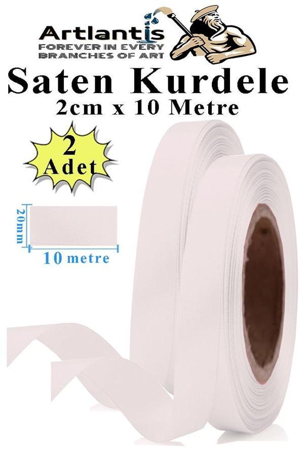 Beyaz Kurdele Saten 2 Cm 10 Metre 2 Adet Saten Kurdela Parlak Hediye ve Süsleme Şeridi Süs Paketleme Çiçek Saç El - Image 1