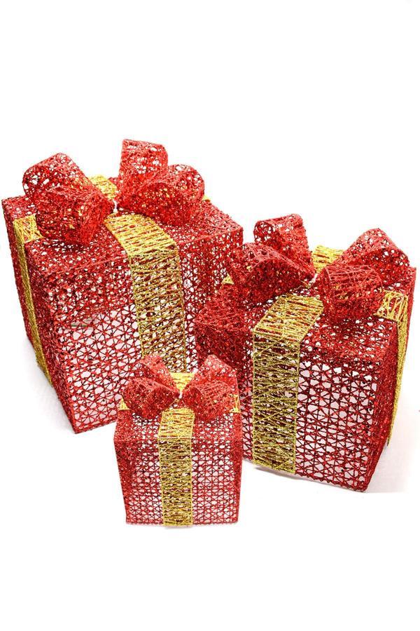 Yılbaşı Çam Ağacı Hediye Paketi Büyük Boy Kırmızı-altın 26*26*26 Cm - Image 1