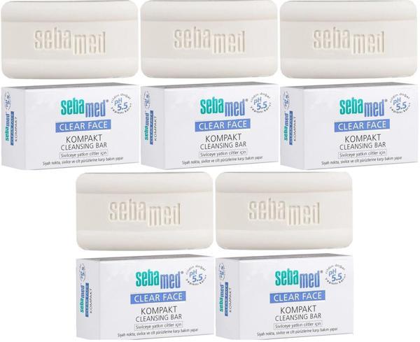 Sebamed Clear Face Kompakt Yüz Temizleme  Barı Sabun Sivilceye Yatkın Cilt 100GR (5 Li Set) - Image 1