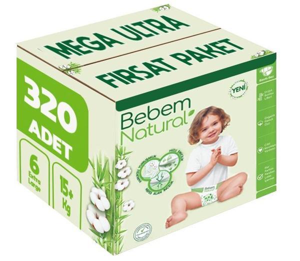 Bebem Bebek Bezi Natural Beden:6 (15+Kg) Extra Large 320 Adet Mega Ultra Fırsat Pk - Image 1