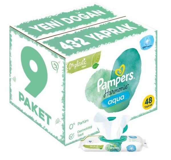 Prima Pampers Harmonie Islak Havlu Mendil Aqua Pure 48 Yaprak 9 Lu Set (432 Yaprak) Organik Pamuk - Image 1
