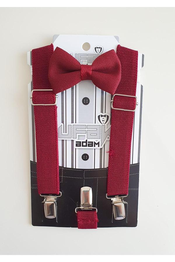 Ufak Adam Çocuk Askı Papyon Takımı Bordo Tek Ebat - Image 1