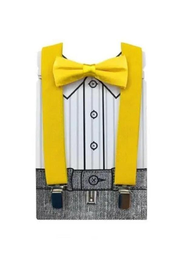 Nekibuki Unisex Çocuk Sarı Papyon Ve Pantalon Askısı Set 1-9 Yaş Sarı Tek Ebat - Image 1
