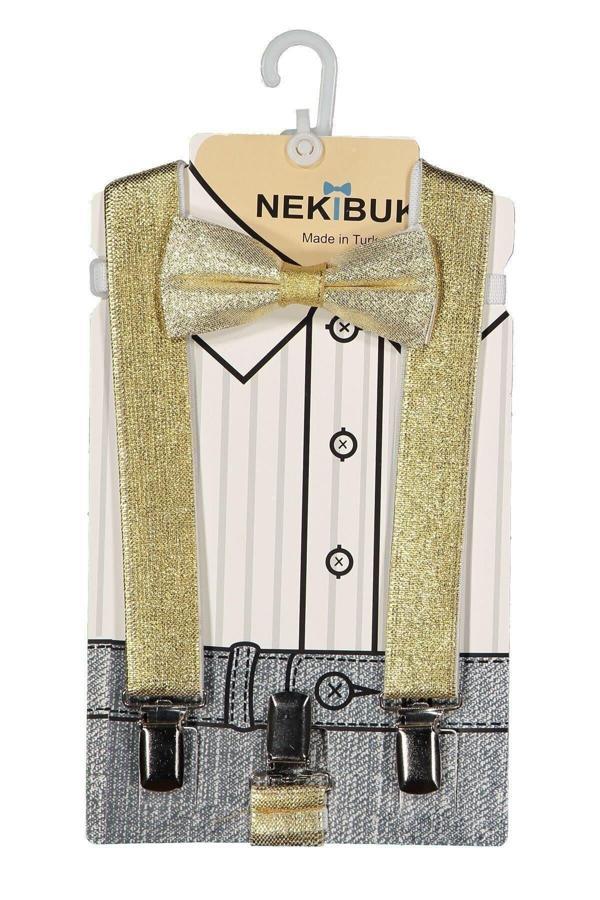 Nekibuki Erkek Çocuk Sarı Pantolon Askısı Ve Papyon Seti Sarı 6-9 Yaş - Image 1