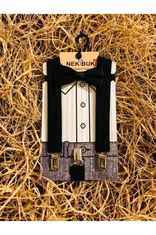 Nekibuki Bloom Store Papyonlu Pantolon Askı Seti Siyah Siyah 6-9 Yaş - Image 1