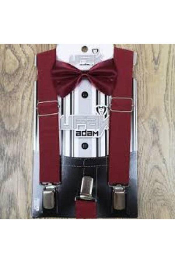 Ufak Adam Erkek Çocuk Bordo Papyon Askı Seti Pantolon Askısı Bordo S - Image 1