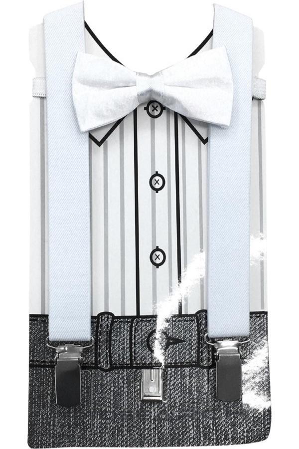 Nekibuki Bebek Çocuk Beyaz Papyon Ve Pantalon Askısı Set Beyaz Tek Ebat - Image 1