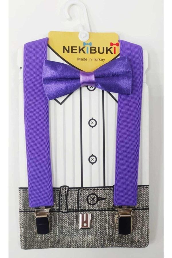 Nekibuki Mor Erkek Çocuk Askı Papyon Takımı Mor Tek Ebat - Image 1