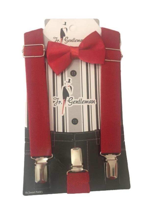 Nekibuki Erkek Çocuk Kırmızı Pantolon Askısı & Papyon Set Kırmızı Tek Ebat - Image 1