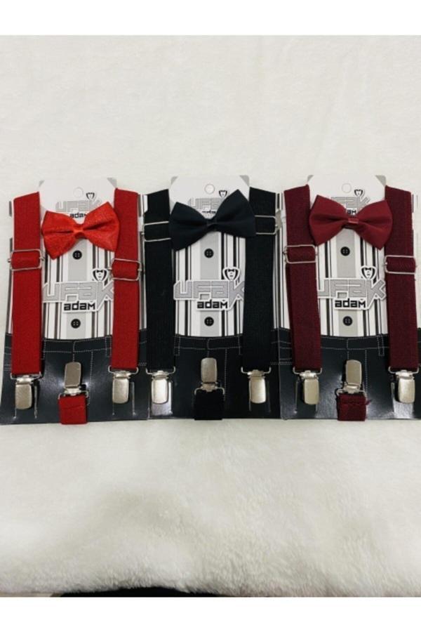 Ufak Adam Uğurkids Kırmızı Papyon Pantolon Askısı Seti Kırmızı Tek Ebat - Image 1