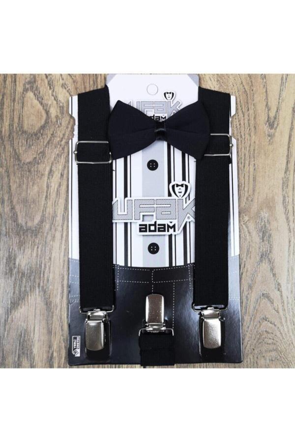 Ufak Adam Erkek Çocuk Siyah Papyon Askı Takımı 1-6 Yaş Siyah Tek Ebat - Image 1