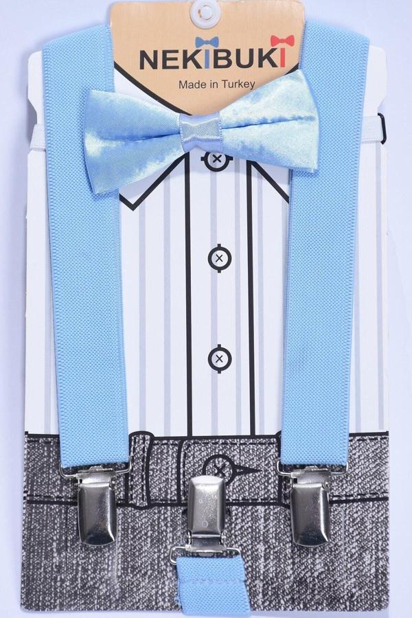 Nekibuki Erkek Çocuk 1-9 Yaş Mavi Pantolon Askısı Ve Papyon Takım Mavi Tek Ebat - Image 1