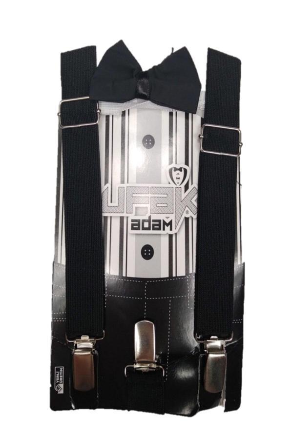 Ufak Adam Erkek Bebek / Çocuk Pantolon Askısı Ve Papyon Seti Siyah Tek Ebat - Image 1