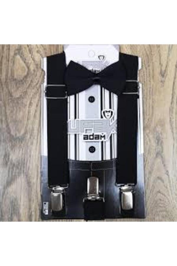 Ufak Adam Erkek Çocuk Siyah Papyon Askı Seti ( 1 - 6 Yaş Için Uygundur ) Siyah S - Image 1