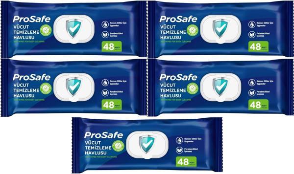 Prosafe Hasta Vücut Temizleme Islak Mendil Havlu 48 Yaprak XL (5 Li Set) Plastik Kapak - Image 1