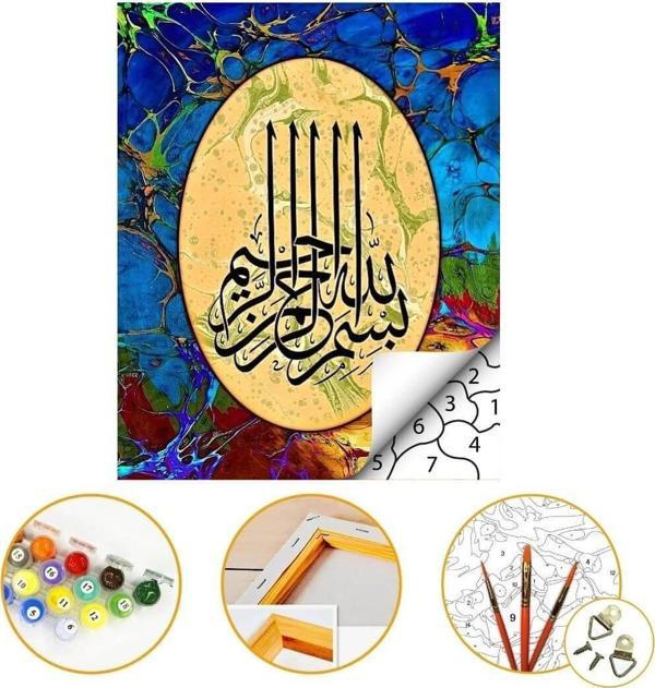 Bismillah - Sayılarla Boyama Seti Kasnaklı 40x50cm Boyalar ve Fırçalar Dahil - Image 1