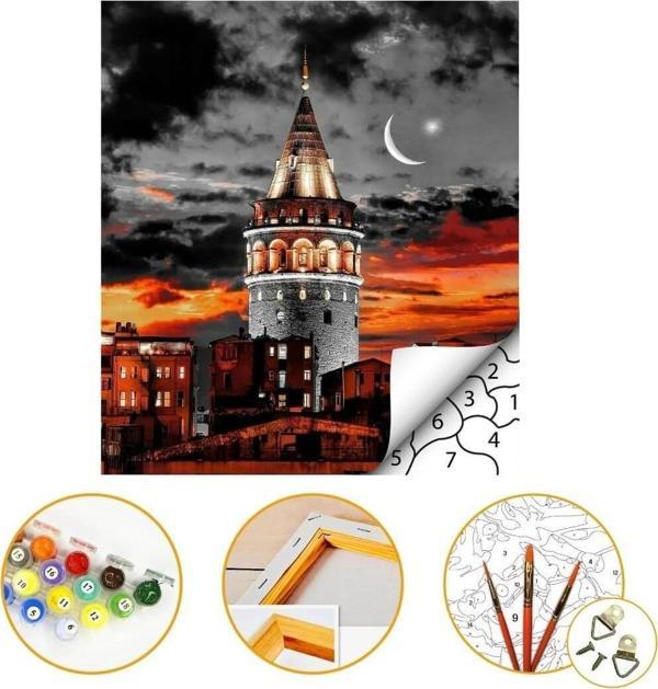 Galata Kulesi - Sayılarla Boyama Seti Kasnaklı 40x50cm Boyalar ve Fırçalar Dahil - Image 1