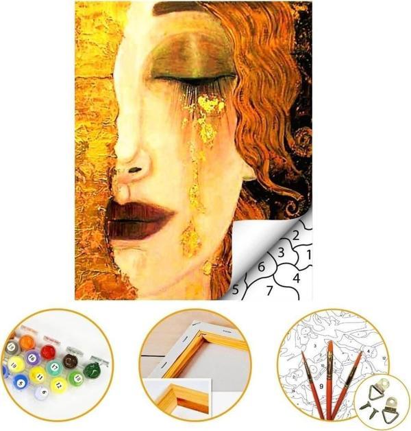 Gustav Klimt - Altın Gözyaşı - Sayılarla Boyama Seti Kasnaklı 40x50cm Boyalar ve Fırçalar Dahil - Image 1
