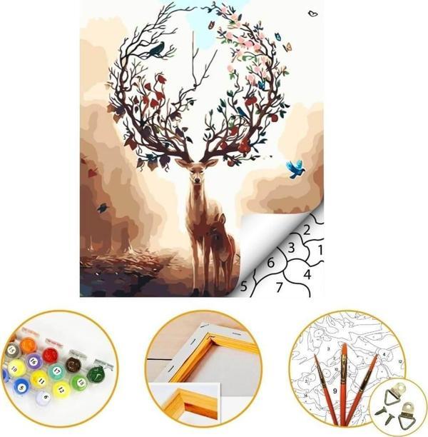 Mistik Geyik - Sayılarla Boyama Seti Kasnaklı 40x50cm Boyalar ve Fırçalar Dahil - Image 1
