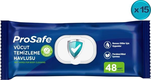 Prosafe Hasta Vücut Temizleme Islak Mendil Havlu 48 Yaprak XL (15 Li Set) Plastik Kapak - Image 1