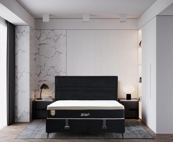 Star Baza Başlık Yatak Seti Siyah Ayak - Anka19 90x190 - Image 1