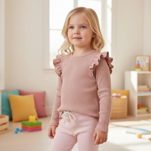 Omuzu Fırfırlı Kız Çocuk Taytlı Takım - Image 1