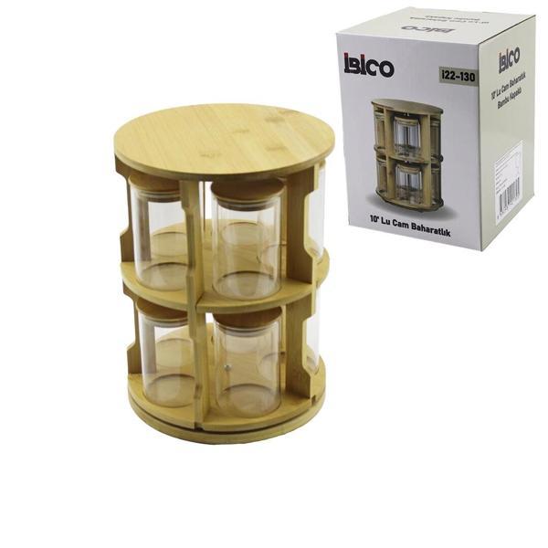 10 PCS YUVARLAK - DÖNER STANDLI CAM - BAMBU KAPAK TUZLUK - BAHARATLIK BAMBU STAND (5365) - Image 1