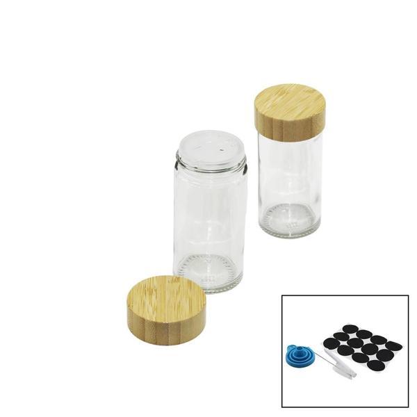 12 PCS TAKIM YUVARLAK CAM BAHARATLIK - TUZLUK BAMBU KAPAKLI (5365) - Image 1